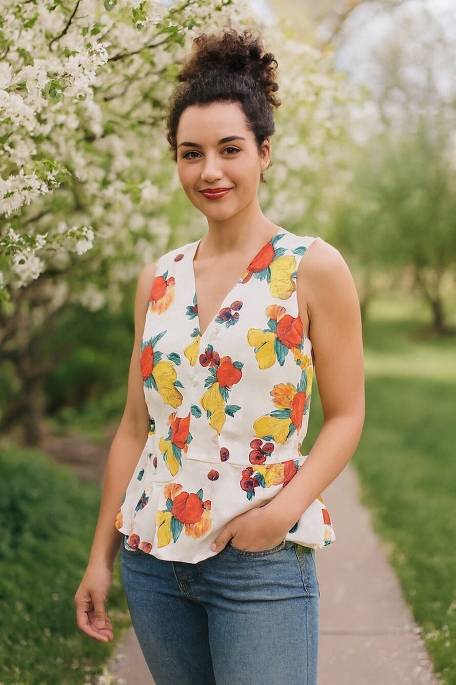 Eva Méndes collection by New York and Company Size XL Fruit patter ruffle hem - Picture 1 of 7